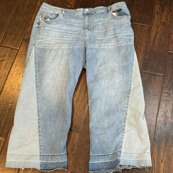 LOGO By Lori Goldstein Wide Leg Ankle Release Hem Jeans Size 22P Petite Two Tone - Picture 1 of 7